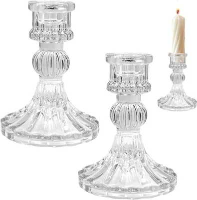 2 Stück Glas Kerzenhalter mit Diamantdesign