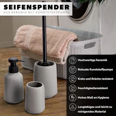 Produktbild von Famanu Badezimmeraccessoire Set - Seifenspender, Seifenschale, Grau
