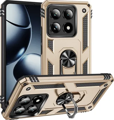 Obrázek produktu pro Pouzdro pro Xiaomi 14T dvouvrstvé robustní, vojenská ochrana pouzdro s držákem prstenu a stojánkem Zlato