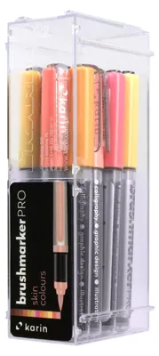 Productafbeelding van Karin BrushmarkerPRO, bruin, oker, oranje, perzik, roze, roos, sepia, geel, meerkleurig, 12 kleuren, rond, doos, kunststof