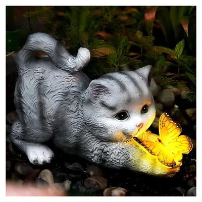Produktbild von Katzenstatuen mit Solarlampe – Gartendekoration für Katzenliebhaber, Geschenkidee für Terrasse und Garten
