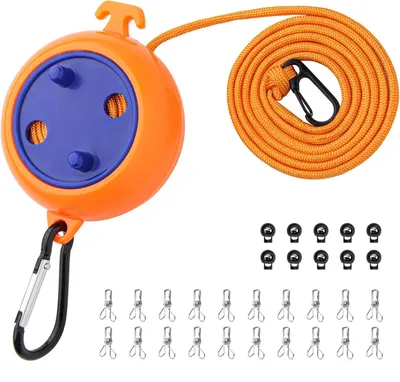 Ausziehbare Wäscheleine 10 m mit 10 Clips & 20 Klammern