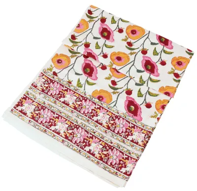 Produktbild von Blockdruck Tagesdecke, Bett & Sofaüberwurf, Handgearbeiteter Wandbehang, Wandtuch - Design 10, Rot, Baumwolle, Größe: Double 225*275 cm
