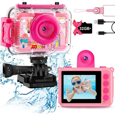 Immagine prodotto di Macchina fotografica per bambini, impermeabile, fotocamera subacquea 1080P, fotocamera digitale per selfie, ideale come giocattolo per bambini dai 3 ai 12 anni, adatta a ragazzi e ragazze. Colore: rosa