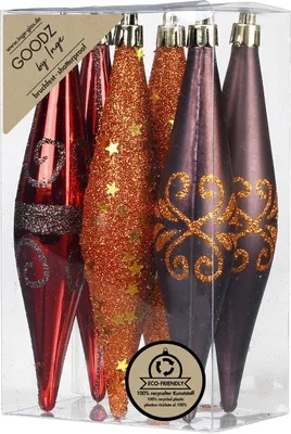 Produktbild von Christbaumschmuck Eiszapfen 15cm Kunststoff 6er Set - Flame Mix
