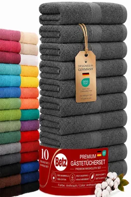 Produktbild von Betz 10 Stück Gästetücher 30x50 cm PREMIUM 100% Baumwolle Set Händehandtücher Farbe: anthrazit