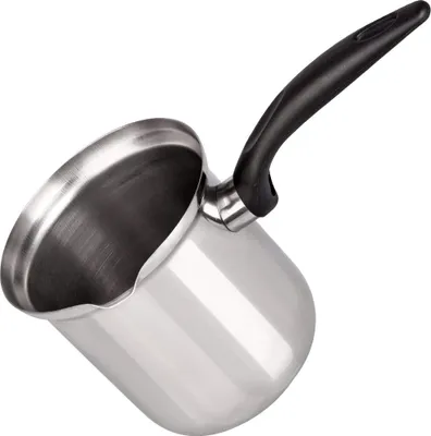 Produktbild von Fackelmann Kaffeetopf Ø 9 cm, Milchtopf aus Edelstahl, Mokkakanne geeignet für Ceranfelder/ Gas-/ Induktions-/ Elektroherde (Farbe: Schwarz/Silber)
