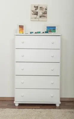 Produktbild von Kommode Kiefer massiv Vollholz weiß lackiert Junco 140 – Abmessung 123 x 80 x 42 cm