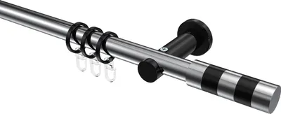 Produktbild von Interdeco Gardinenstange / Vorhangstange Chrom / Schwarz, Typ Platon Mavell (Zylinder Bicolor), 20 mm Ø 1-läufig, 420 cm