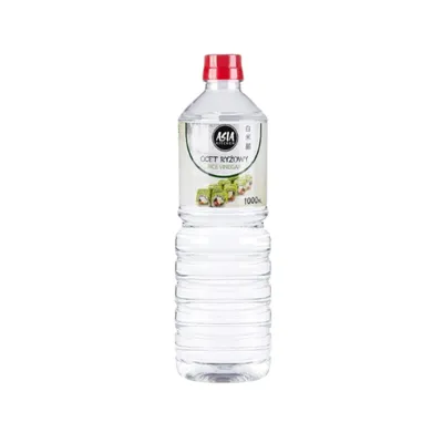 A bottle of rice vinegar on a white background.