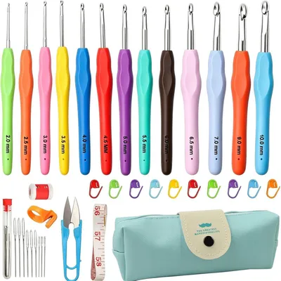 Productafbeelding van Haaknaalden set, 54-delig, voor beginners en professionals | 14 maten (2-10 mm) | Ergonomische handgrepen | Haaktas | Accessoires