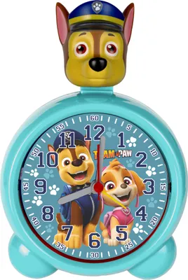 Produktbild von PAW Patrol Kinderwecker analog türkis – geräuscharmes Quarzuhrwerk mit Alarm und Licht, große Zahlen, Hintergrundbeleuchtung, batteriebetrieben