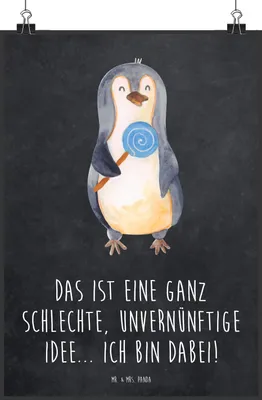 Produktbild von Mr. & Mrs. Panda Bild Pinguin Lolli DIN A4 - Kreidetafel - Geschenk, drucke, Unvernünftig, Pinguine, Süßigkeiten, Wanddekoration, Spruch, Poster, Plakat, wanddeko