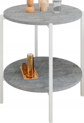 Zdjęcie produktu dla Stolik pomocniczy okrągły loft z półką 55x55x62 cm metalowy biały