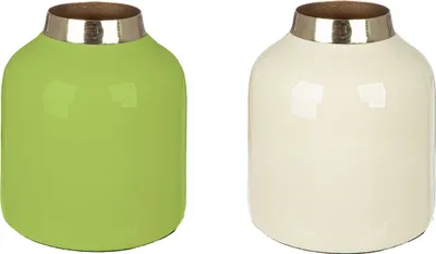 Image de Gilde Vase, "Roro", Metall, creme, grün, H. 10 cm, D. 8.5 cm 55110 4063387551103 2 Stück (2-fach sortiert)
