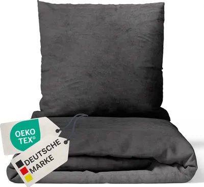 Produktbild von NYVI Winter Bettwäsche Set DreamScience Cashmere Touch 135x200 + 80x80 cm Anthrazit - Kuschelweich & Wärmend - Mit Reißverschluss, , für Allergiker geeignet