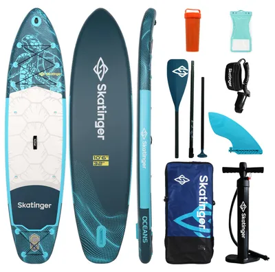 Produktbild von SKATINGER Turtle Ocean 320x81x15 cm (11') Allround SUP Board inklusive sämtlichem Zubehör
