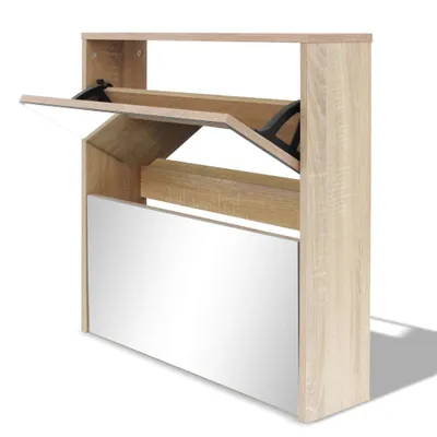 Produktbild von Schuhschrank mit 2 Fächern Spiegel Eiche-Optik 63x17x67 cm