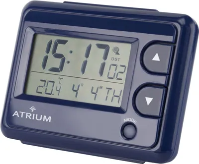 A digital clock with temperature display.
