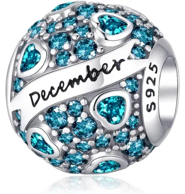 Productafbeelding van 925 Sterling zilveren bedel met geboortesteen, hartvorm, maandsteen, blauw zirkonium, 11,18x8,57 mm