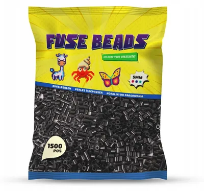 Zdjęcie produktu dla Koraliki do prasowania czarne 1500 szt. Midi 5 mm Benny Beads – prasowanki, koraliki termiczne na podkładkę, pixel art