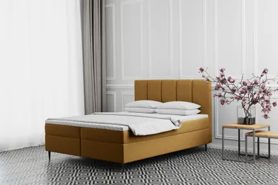 Produktbild von Boxspringbett Schlafzimmerbett MARAL 160x220cm in Stoff Monolith Senf