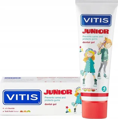Obrázok produktu pre Vitis | Zubn pasta - Zubn pasta pre deti - Junior Fluor 6+ - 75 ml - Tutti Frutti - Ochrana proti zubnmu kazu - Sviei dych