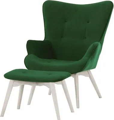 Image de Fauteuil à oreilles avec repose-pied Ducan Velvet-Kronos 14-Blanc
