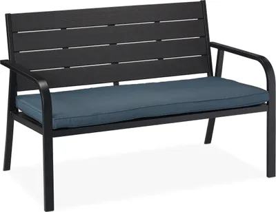 Image de Banc de jardin Relaxdays avec coussins d'assise, aspect bois, dimensions : 78 x 118 x 66 cm, 2 places, banc de balcon robuste, noir/anthracite