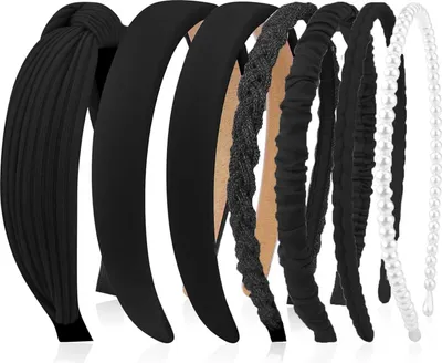 Produktbild von 7er Haarreifen Set Damen Perlen Stirnbänder Schwarz