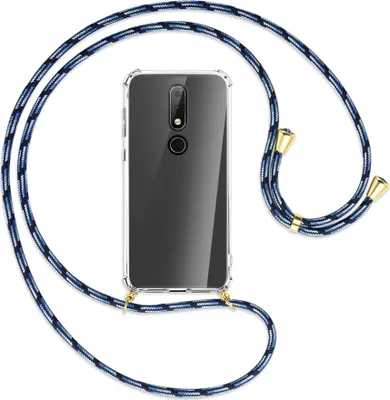 Produktbild von Handykette Backcover-Schutzhülle mit Band (Metall goldfarben) für Nokia 6.1 Plus / X6 - Blautöne