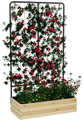 Produktbild von Hochbeet mit Rankgitter, Innenfutter aus Vlies, Naturholz, Stahl, 80x38x145 cm, Schwarz