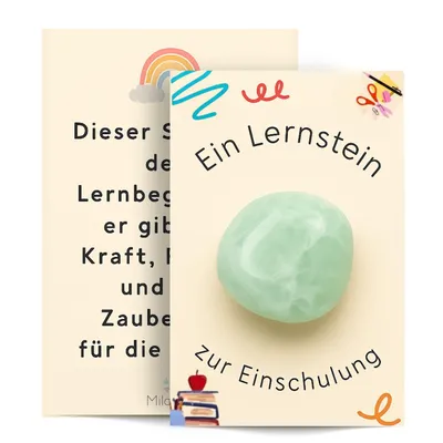Produktbild von MilaBoo® Lernstein zur Einschulung – Naturstein mit Karte im Organzasäckchen als Glücksbringer für Schultüte & Schulstart