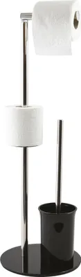 Produktbild von Famanu WC-Set mit Rollenhalter - Freistehend - Toilettenbürste mit Rollenhalter - Metall mit Glas - Schwarz