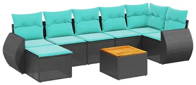 Image de vidaXL Ensemble de 8 canapés de jardin avec coussins, polyrattan noir