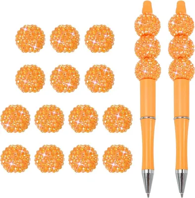 Productafbeelding van Beadable pennen - Set van 2 - Zwarte inkt plastic kralenpen creatieve - Oranje