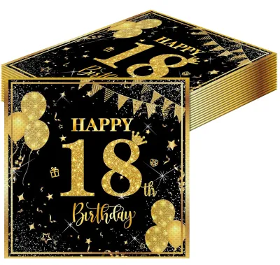 40er-Pack Geburtstagsservietten 33x33 cm Schwarz-Gold