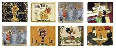 8 Vintage-Werbeplatzdeckern, 42 x 29 cm, mehrfarbig