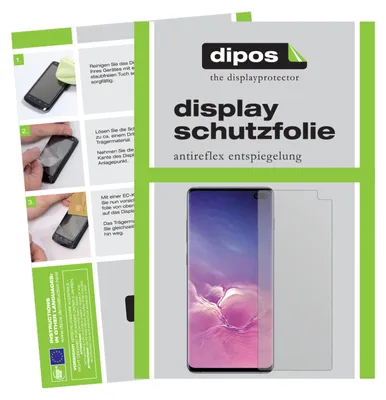 A collage of images showing instructions for applying a screen protector and a product shot of the screen protector on a phone.