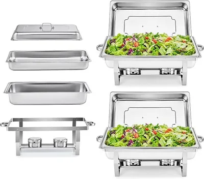 Productafbeelding van Chafing Dish, warmhoudapparaat, 9 liter, 2 stuks, roestvrijstalen warmhoudbakken, warmhoudapparatuur, roestvrijstalen buffetset voor catering, buffet en feest
