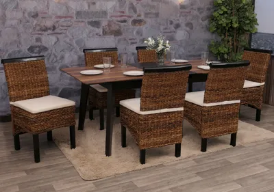 Immagine prodotto di set di 6 sedie da pranzo in vimini Sedia M45 in vimini banana ~ scuro, con cuscino
