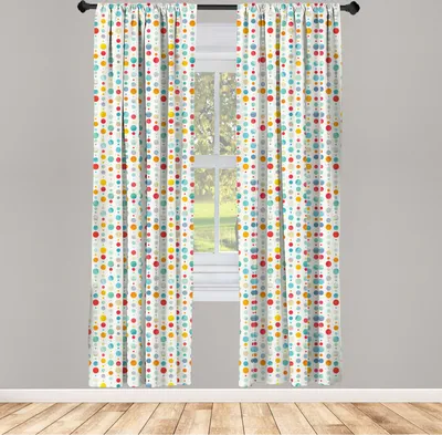 Produktbild von ABAKUHAUS Abstrakt Vorhänge, Gardinen, Bunte Kreisförmige große Punkt Blasen Symmetrisch Vertikale Zusammensetzung Muster, 2 Stück 75 x 245 cm, , Mehrfarbig