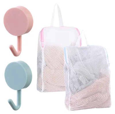 Wäschebeutel-Set 2 Stück + 2 Haken, 20x34x8 cm, rosa/blau