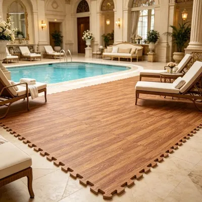 Produktbild von Pool Bodenmatte - Modulare Schaumstoff Bodenfliesen 24er Set - Wasserdicht - Rutschfest - Stoßdämpfend - Isolierend - Für Nassbereiche