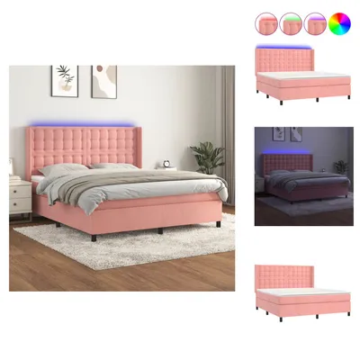 Produktbild von vidaXL Boxspringbett mit Matratze & LED Rosa 160x200 cm Samt -  Betten & Bettgestelle