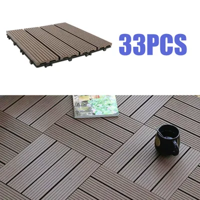 Produktbild von 33er set Terrassenfliesen aus Holz Bodenfliese Holzfliesen Klickfliesen (11 Stück/1 m²) 30x30cm für Balkon/Terrass Braun