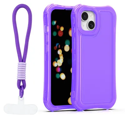 Immagine prodotto di Custodia protettiva Safepop con cordino per iPhone 14 6,1", colore viola
