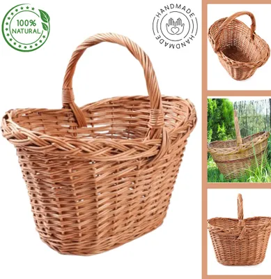 Produktbild von Weidenkorb Einkaufskorb Pilzkorb Natural Wiede Korb Picknickkorb Handgefertigt geflochten mit Griff