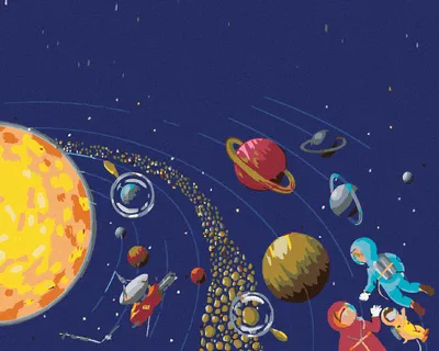 Produktbild von Zuty - Malen nach Zahlen - UNIVERSUM UND KOSMONAUTEN, 40x50 cm, mit Keilrahmen (bereits gespannt)