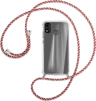 Produktbild von Handykette Backcover-Schutzhülle mit Band (Metall silberfarben) für Honor 9X Lite - weinrot/gelb/grau